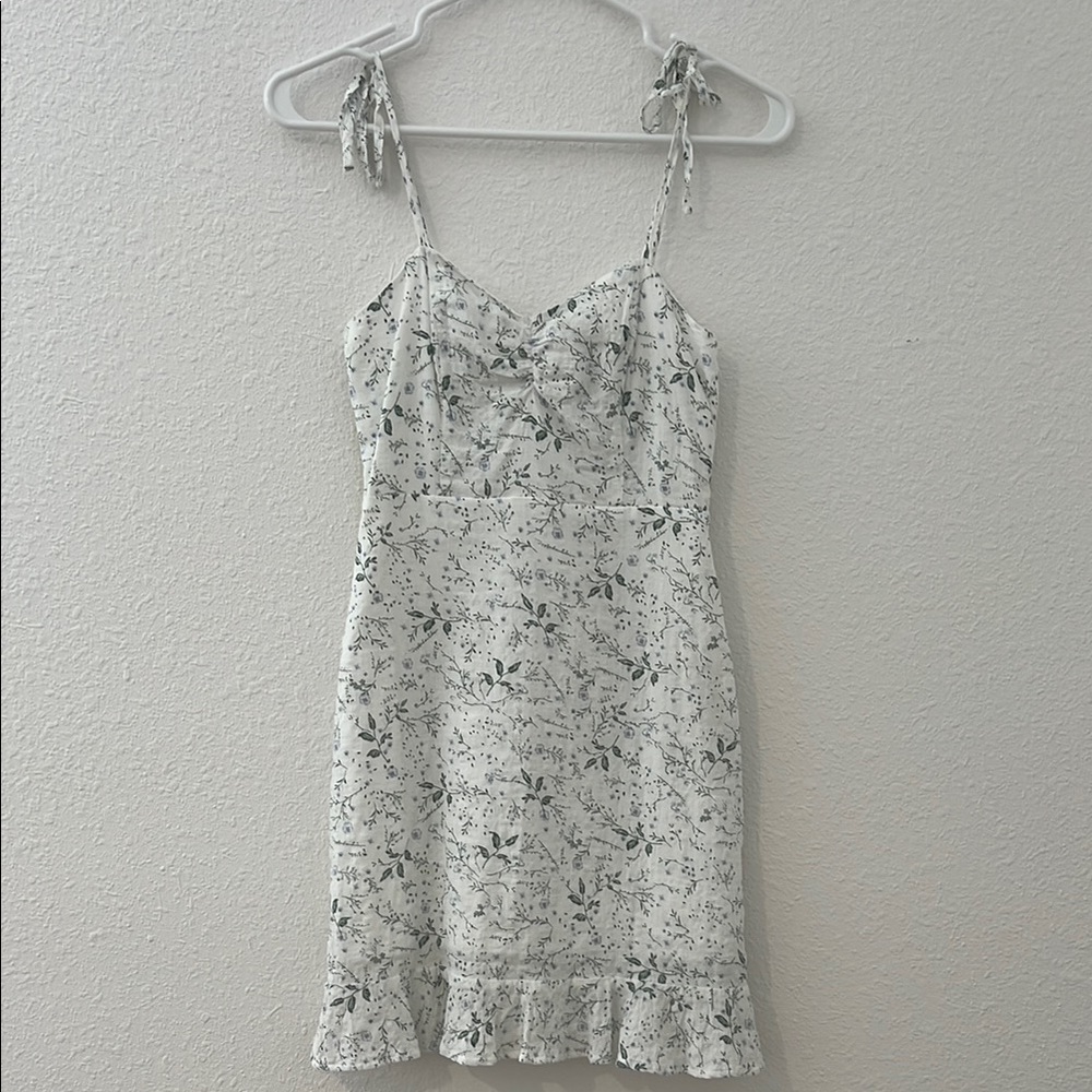 White Floral Dress with Blue & Green Accents